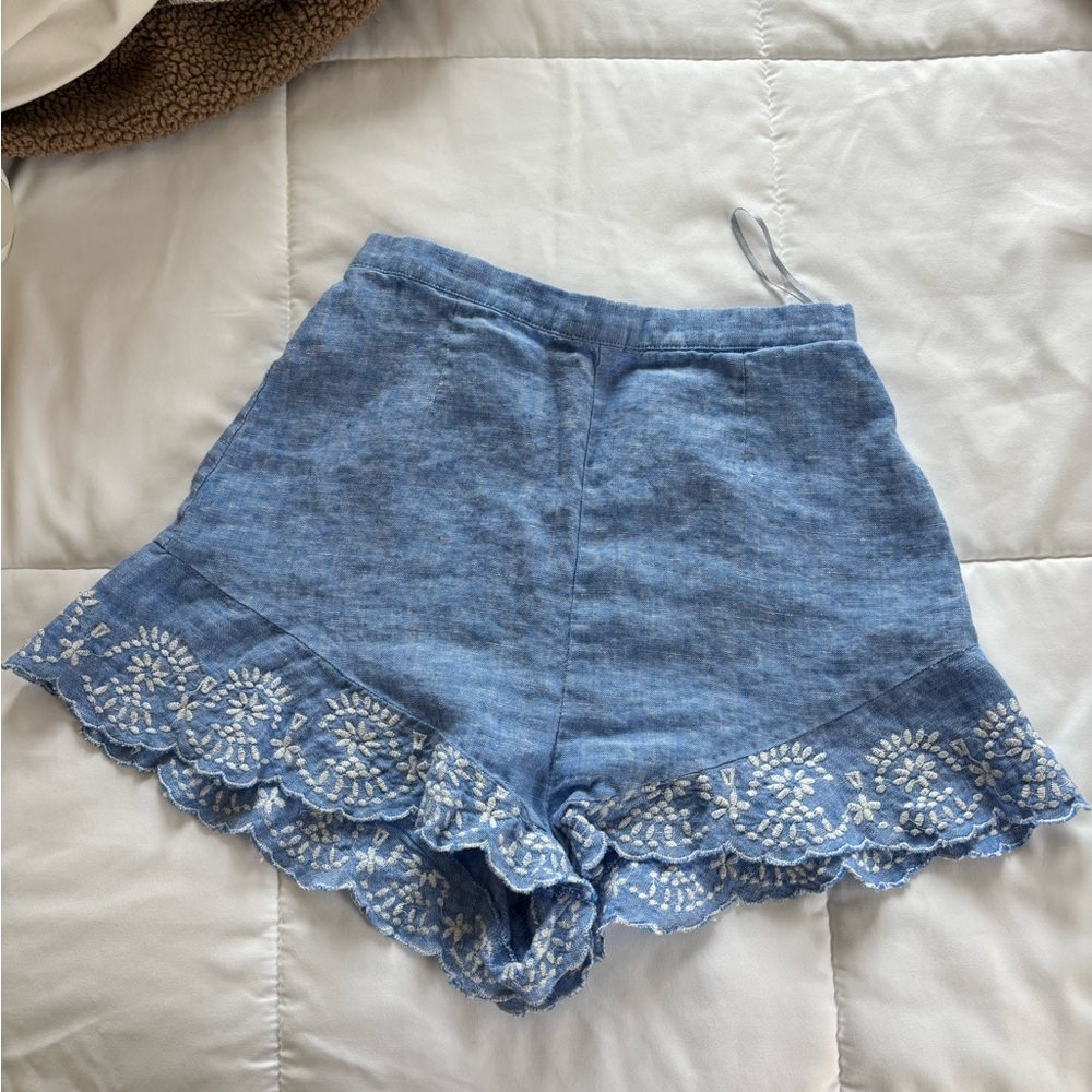BB Dakota Light Blue Embroidered High Waist Shorts
